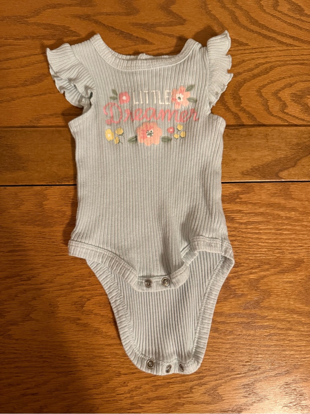 Little Dreamer Light Blue Ribbed Baby One-Piece 0-3
